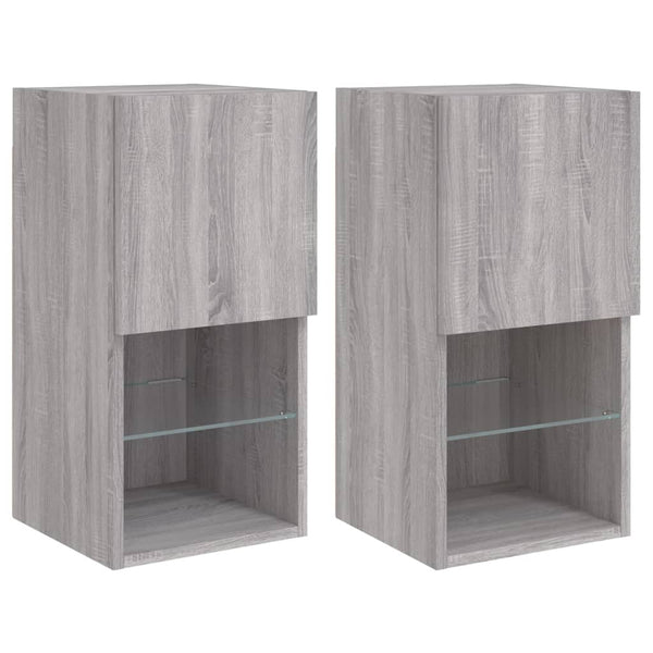TV-kaapit LED-valoilla 2 kpl harmaa Sonoma 30,5x30x60 cm