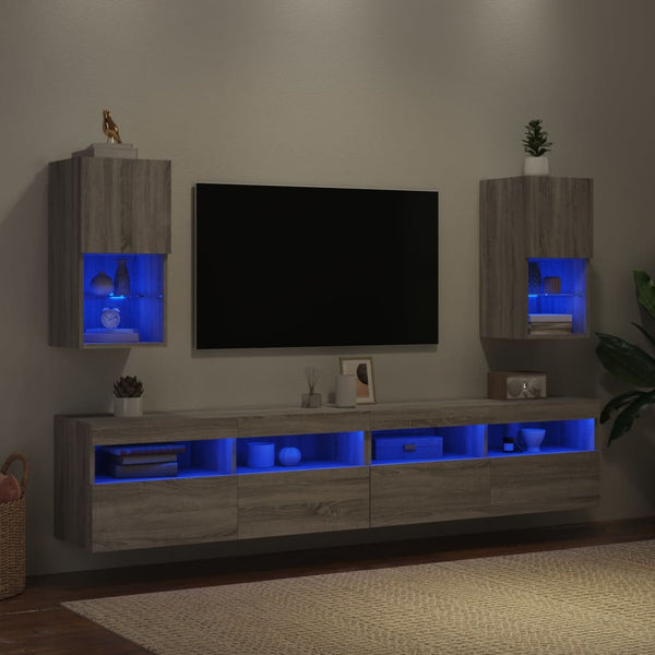 TV-kaapit LED-valoilla 2 kpl harmaa Sonoma 30,5x30x60 cm