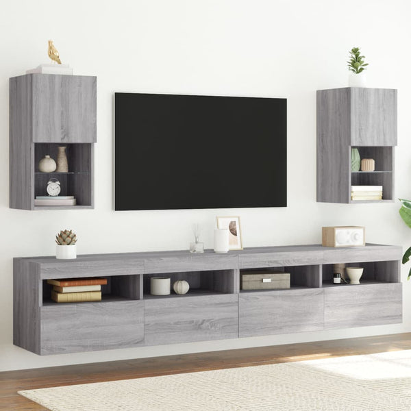 TV-kaapit LED-valoilla 2 kpl harmaa Sonoma 30,5x30x60 cm