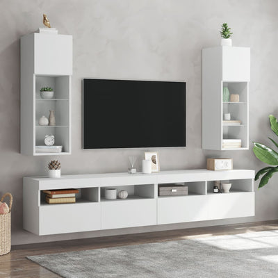 TV-kaapit LED-valoilla 2 kpl valkoinen 30,5x30x90 cm