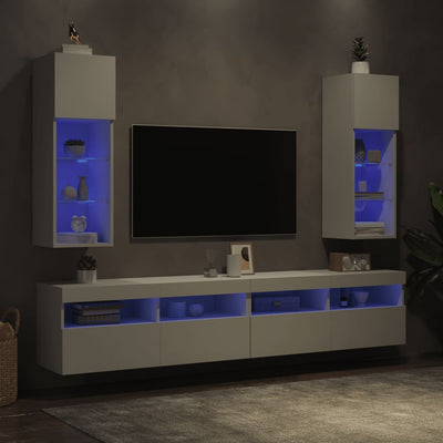 TV-kaapit LED-valoilla 2 kpl valkoinen 30,5x30x90 cm