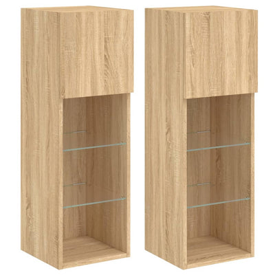 TV-kaapit LED-valoilla 2 kpl Sonoma-tammi 30,5x30x90 cm