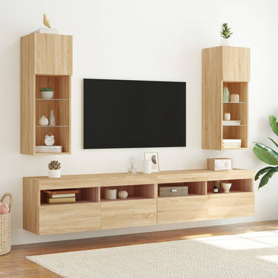TV-kaapit LED-valoilla 2 kpl Sonoma-tammi 30,5x30x90 cm