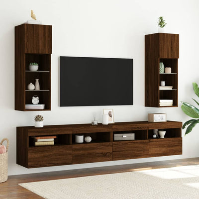 TV-kaapit LED-valoilla 2 kpl ruskea tammi 30,5x30x90 cm