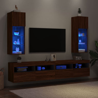 TV-kaapit LED-valoilla 2 kpl ruskea tammi 30,5x30x90 cm
