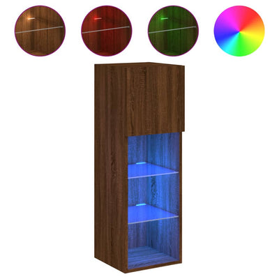 TV-kaapit LED-valoilla 2 kpl ruskea tammi 30,5x30x90 cm