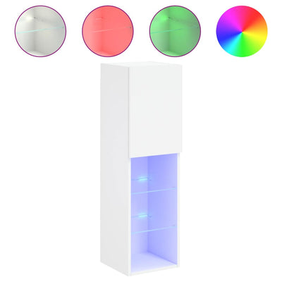 TV-taso LED-valoilla valkoinen 30,5x30x102 cm