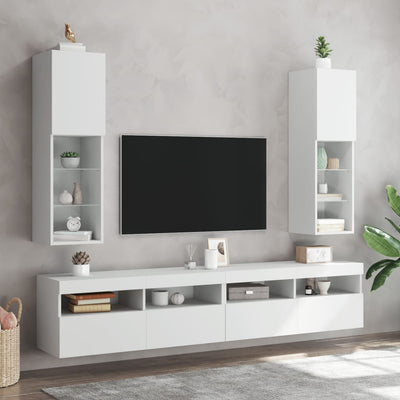 TV-taso LED-valoilla valkoinen 30,5x30x102 cm