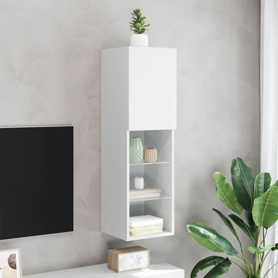 TV-taso LED-valoilla valkoinen 30,5x30x102 cm
