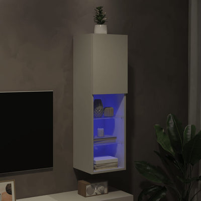 TV-taso LED-valoilla valkoinen 30,5x30x102 cm