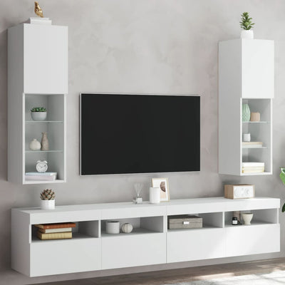 TV-kaapit LED-valoilla 2 kpl valkoinen 30,5x30x102 cm
