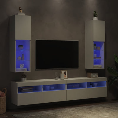 TV-kaapit LED-valoilla 2 kpl valkoinen 30,5x30x102 cm