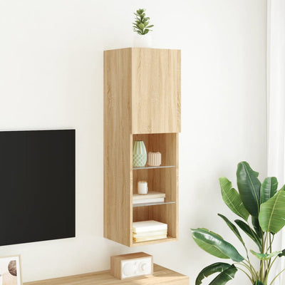 TV-taso LED-valoilla Sonoma-tammi 30,5x30x102 cm