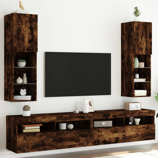 TV-kaapit LED-valoilla 2 kpl savutammi 30,5x30x102 cm