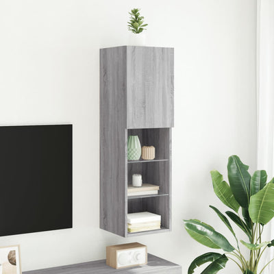 TV-taso LED-valoilla harmaa Sonoma 30,5x30x102 cm