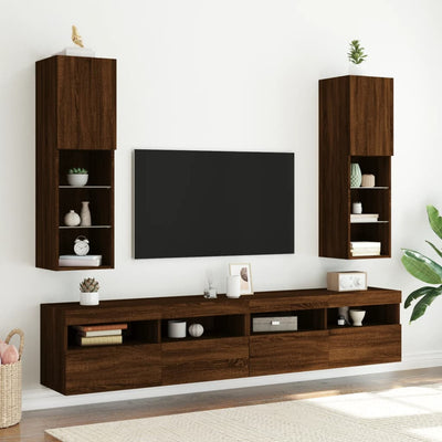 TV-taso LED-valoilla ruskea tammi 30,5x30x102 cm