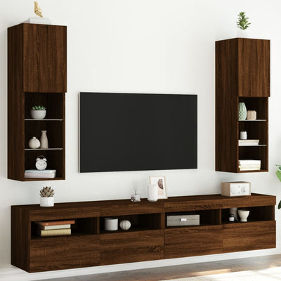 TV-kaapit LED-valoilla 2 kpl ruskea tammi 30,5x30x102 cm