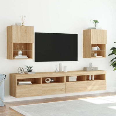 TV-taso LED-valoilla Sonoma-tammi 40,5x30x60 cm