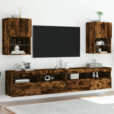 TV-kaapit LED-valoilla 2 kpl savutammi 40,5x30x60 cm
