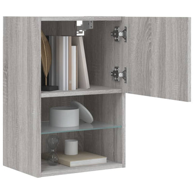TV-taso LED-valoilla harmaa Sonoma 40,5x30x60 cm