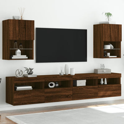 TV-kaapit LED-valoilla 2 kpl ruskea tammi 40,5x30x60 cm