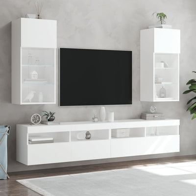 TV-kaapit LED-valoilla 2 kpl valkoinen 40,5x30x90 cm