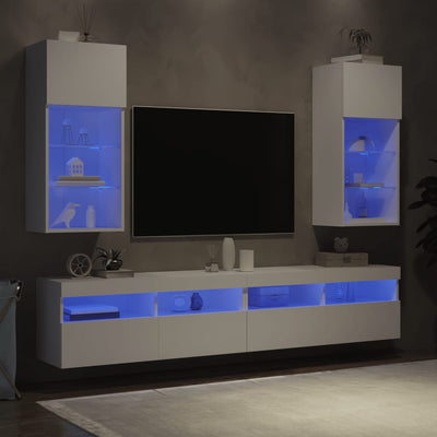 TV-kaapit LED-valoilla 2 kpl valkoinen 40,5x30x90 cm