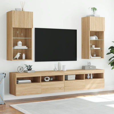 TV-kaappi LED-valoilla Sonoma-tammi 40,5x30x90 cm
