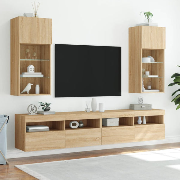 TV-kaapit LED-valoilla 2 kpl Sonoma-tammi 40,5x30x90 cm