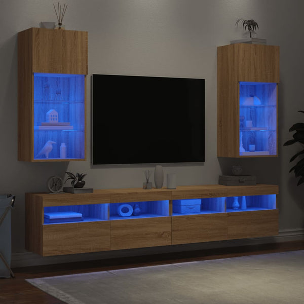 TV-kaapit LED-valoilla 2 kpl Sonoma-tammi 40,5x30x90 cm