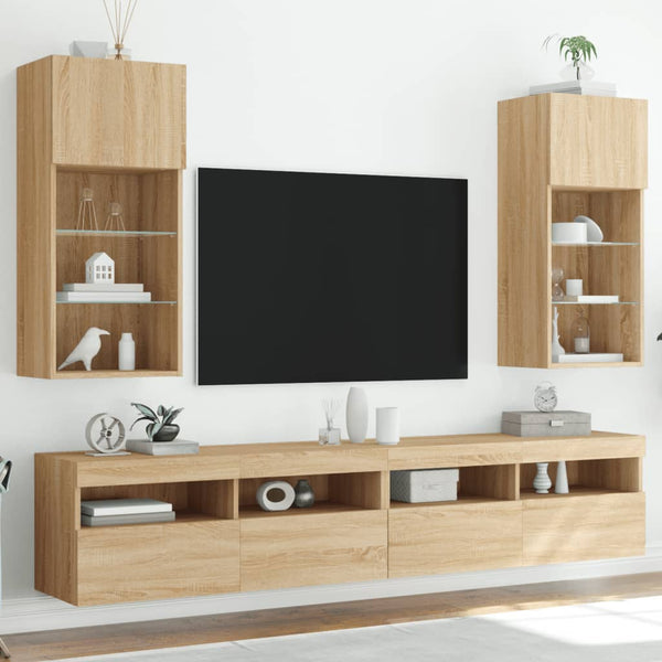 TV-kaapit LED-valoilla 2 kpl Sonoma-tammi 40,5x30x90 cm