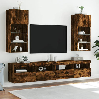 TV-kaapit LED-valoilla 2 kpl savutammi 40,5x30x90 cm