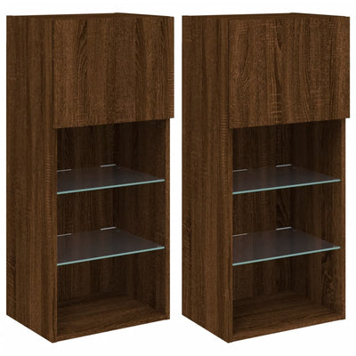 TV-kaapit LED-valoilla 2 kpl ruskea tammi 40,5x30x90 cm