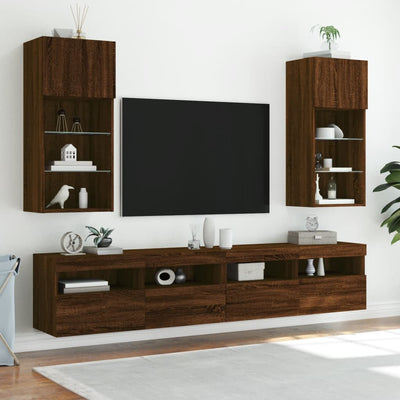 TV-kaapit LED-valoilla 2 kpl ruskea tammi 40,5x30x90 cm