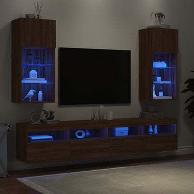 TV-kaapit LED-valoilla 2 kpl ruskea tammi 40,5x30x90 cm