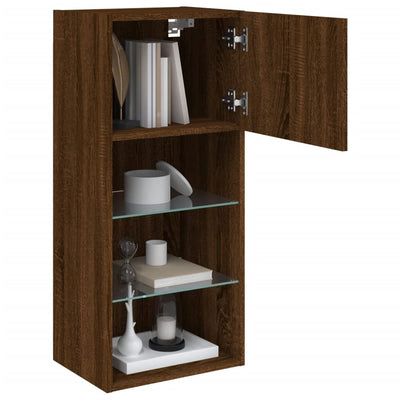 TV-kaapit LED-valoilla 2 kpl ruskea tammi 40,5x30x90 cm