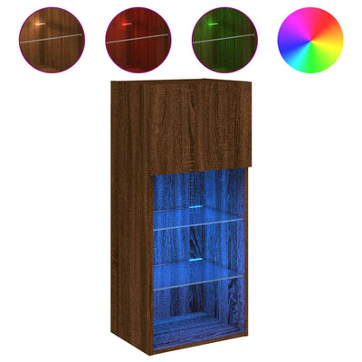 TV-kaapit LED-valoilla 2 kpl ruskea tammi 40,5x30x90 cm
