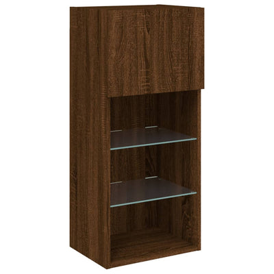 TV-kaapit LED-valoilla 2 kpl ruskea tammi 40,5x30x90 cm