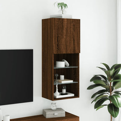 TV-kaappi LED-valoilla ruskea tammi 40,5x30x102 cm