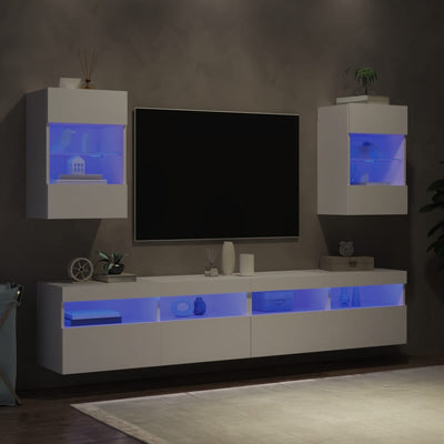 TV-seinäkaapit LED-valoilla 2 kpl valkoinen 40x30x60,5 cm
