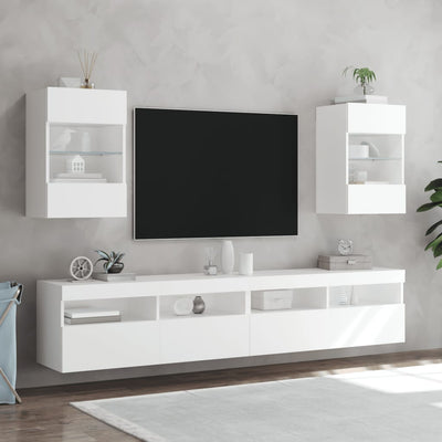 TV-seinäkaapit LED-valoilla 2 kpl valkoinen 40x30x60,5 cm