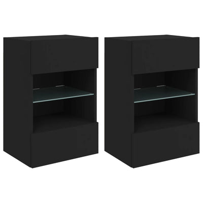 TV-seinäkaapit LED-valoilla 2 kpl musta 40x30x60,5 cm