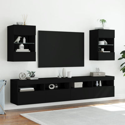 TV-seinäkaapit LED-valoilla 2 kpl musta 40x30x60,5 cm