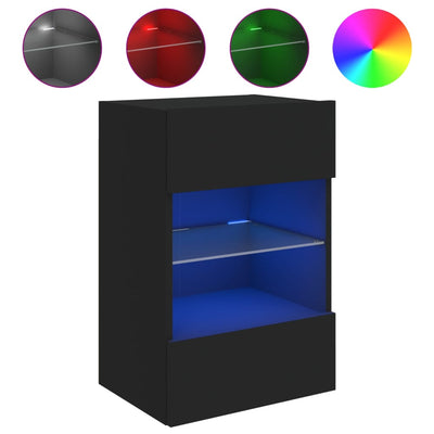 TV-seinäkaapit LED-valoilla 2 kpl musta 40x30x60,5 cm
