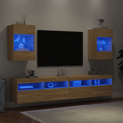 TV-seinäkaapit LED-valoilla 2 kpl Sonoma-tammi 40x30x60,5 cm