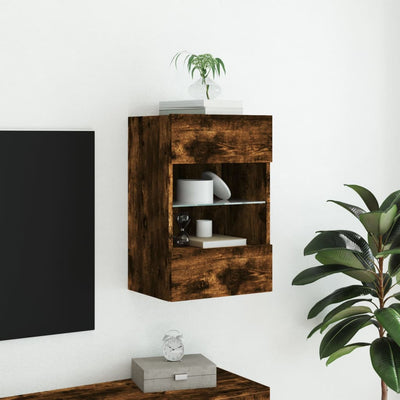 TV-seinäkaappi LED-valoilla savutammi 40x30x60,5 cm