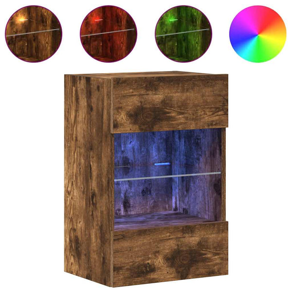 Seinäkaapit LED-valoilla televisiolle 2 kpl savutammi 40x30x60,5 cm