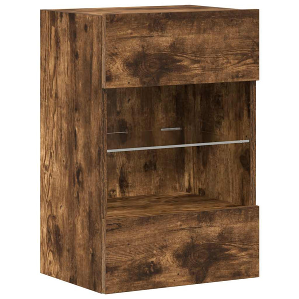 Seinäkaapit LED-valoilla televisiolle 2 kpl savutammi 40x30x60,5 cm