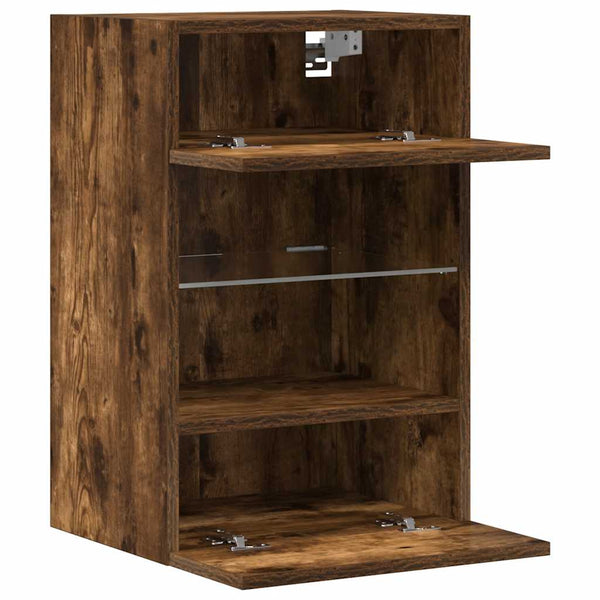 Seinäkaapit LED-valoilla televisiolle 2 kpl savutammi 40x30x60,5 cm