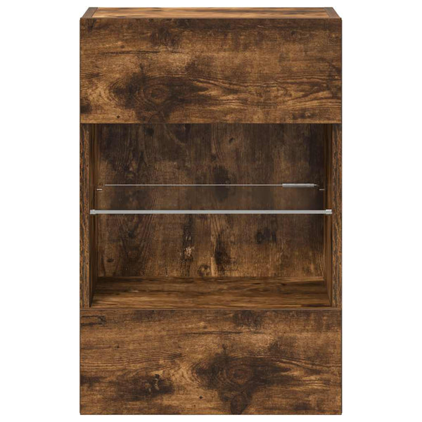 Seinäkaapit LED-valoilla televisiolle 2 kpl savutammi 40x30x60,5 cm